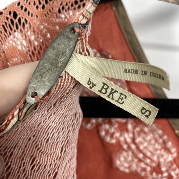 Gimmicks BKE Top Size Small String Back Lace Embroidery Orange Long Sleev V Neck - Picture 12 of 13